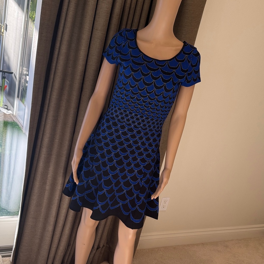 Diane Von Furstenberg Blue and Black Scallop Dress